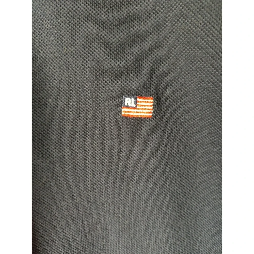 Polo Ralph Lauren Golf Shirt Embroidered Flag Logo Navy Blue 100% Cotton Size‎ L